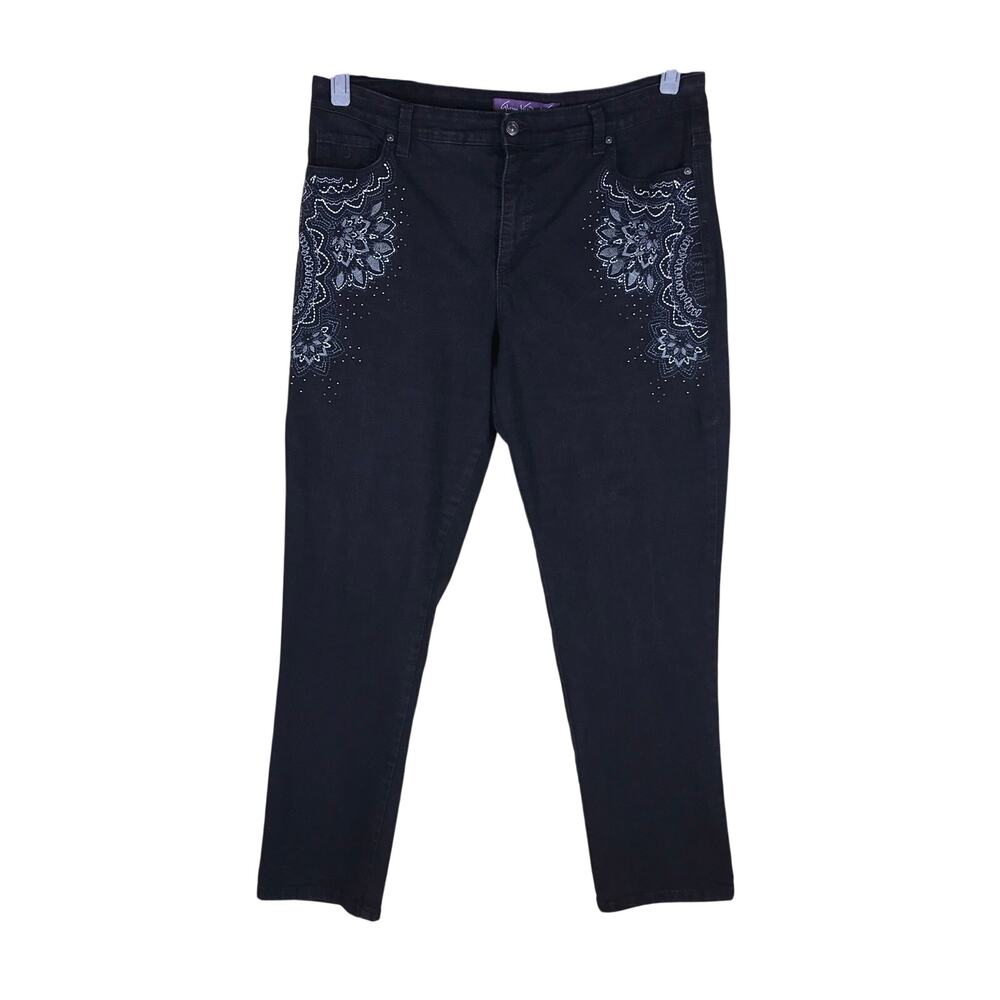 Gloria Vanderbilt Amanda Slim Jeans Women’s 16W Black Skinny Floral Casual
